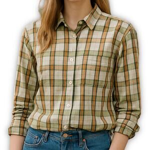 Filson Shirt Button Front Olive Green Plaid Long Sleeve Cotton Size M